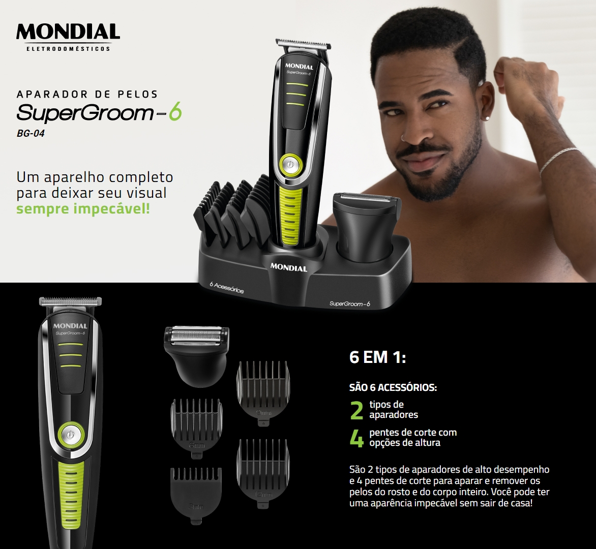 Aparador de Pelos Mondial Super Groom 6 BG-04 Preto Bivolt (10)