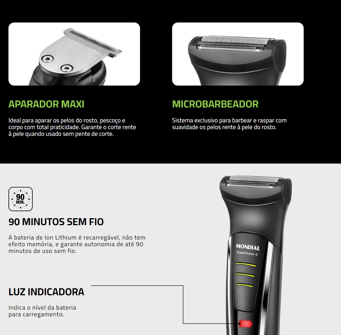 Aparador de Pelos Mondial Super Groom 6 BG-04 Preto Bivolt (12)