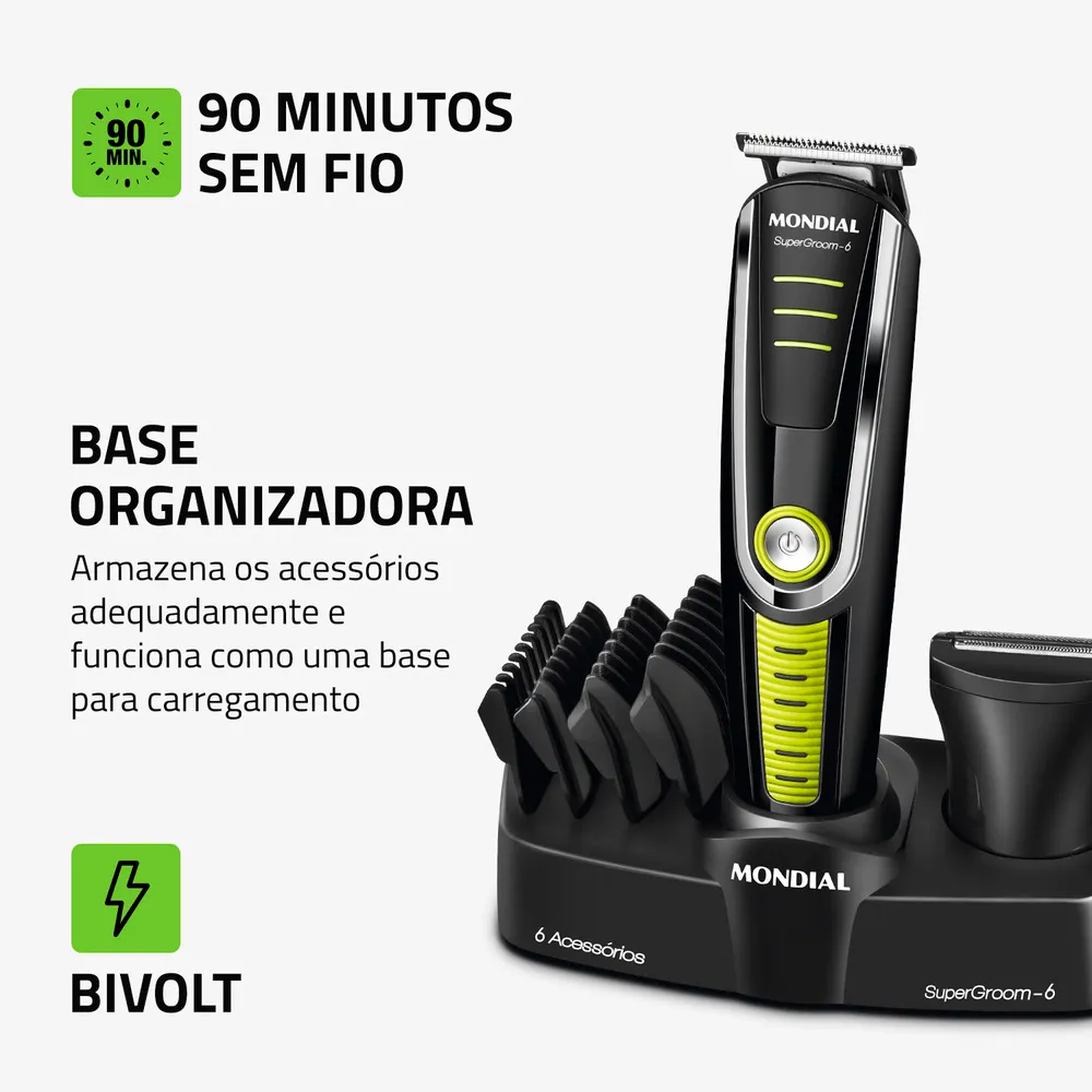 Aparador de Pelos Mondial Super Groom 6 BG-04 Preto Bivolt (6)