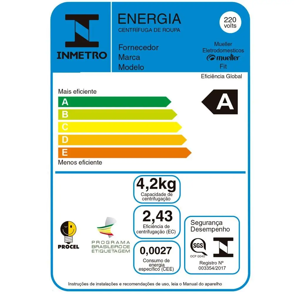 Centrífuga De Roupas Mueller Fit 12,6 kg Preta 220v (11)