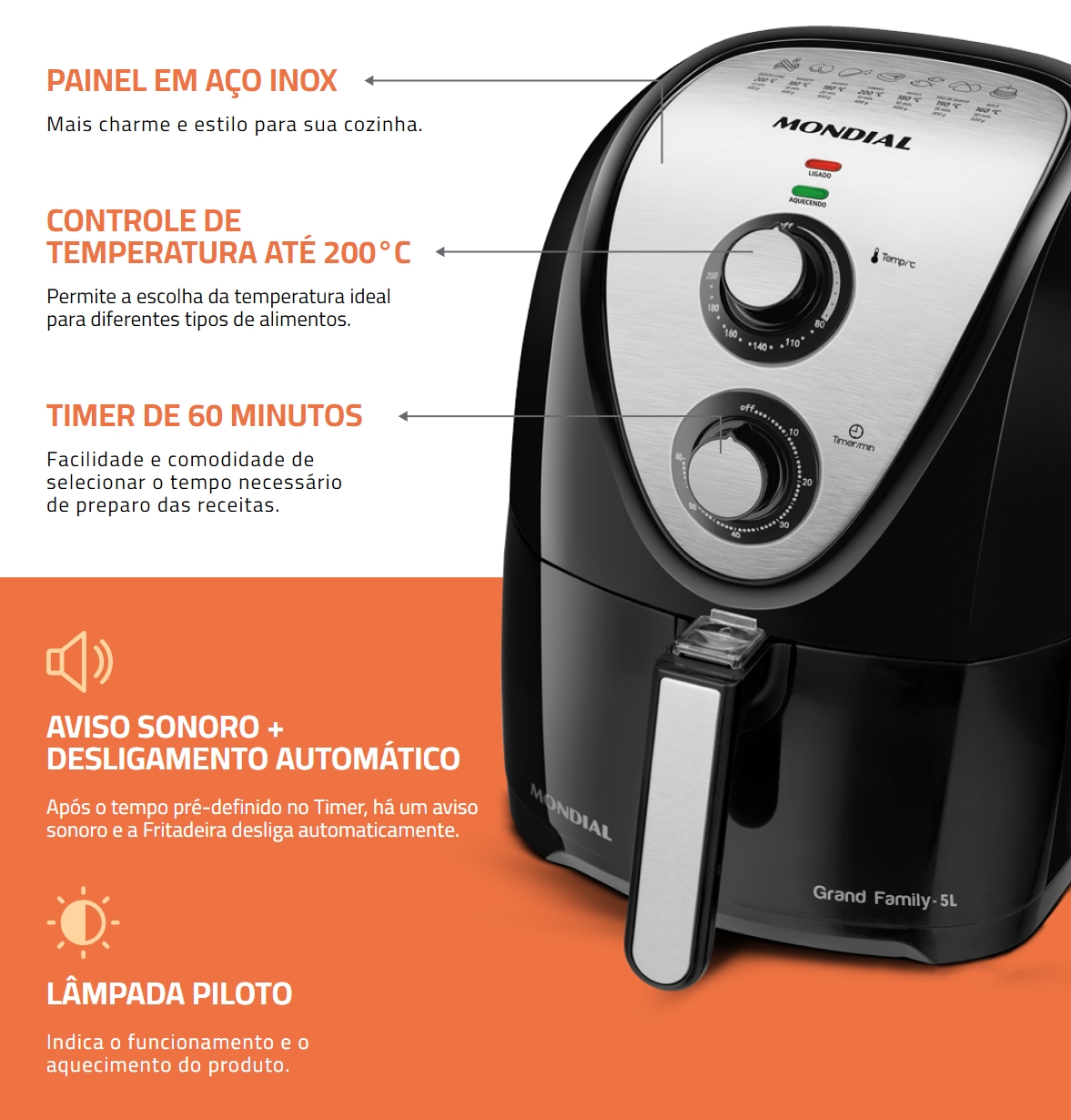 Fritadeira Air Fryer Mondial Grand Family AFN-50 5L 1900W Preto 220V (12)