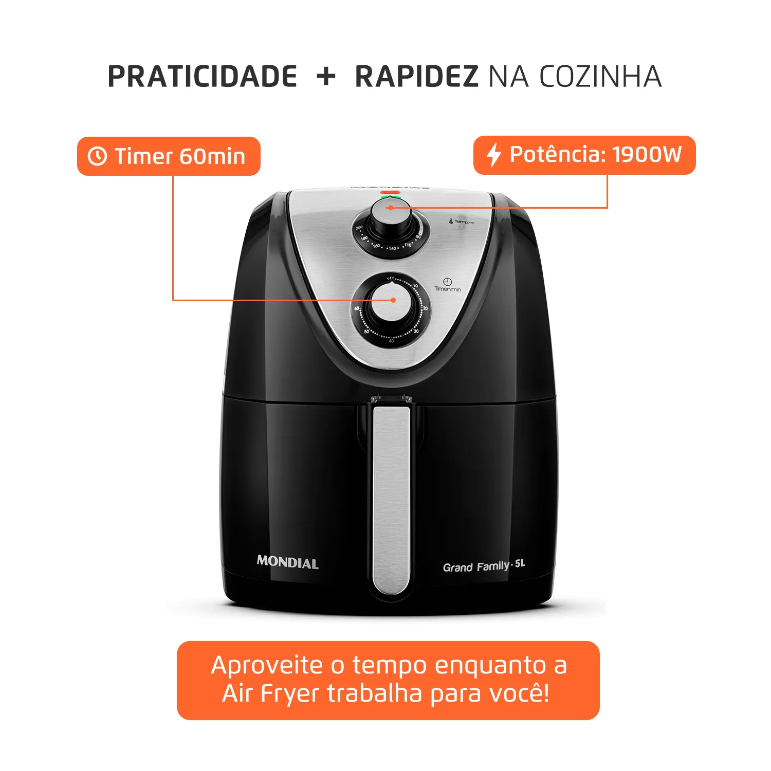 Fritadeira Air Fryer Mondial Grand Family AFN-50 5L 1900W Preto 220V (7)