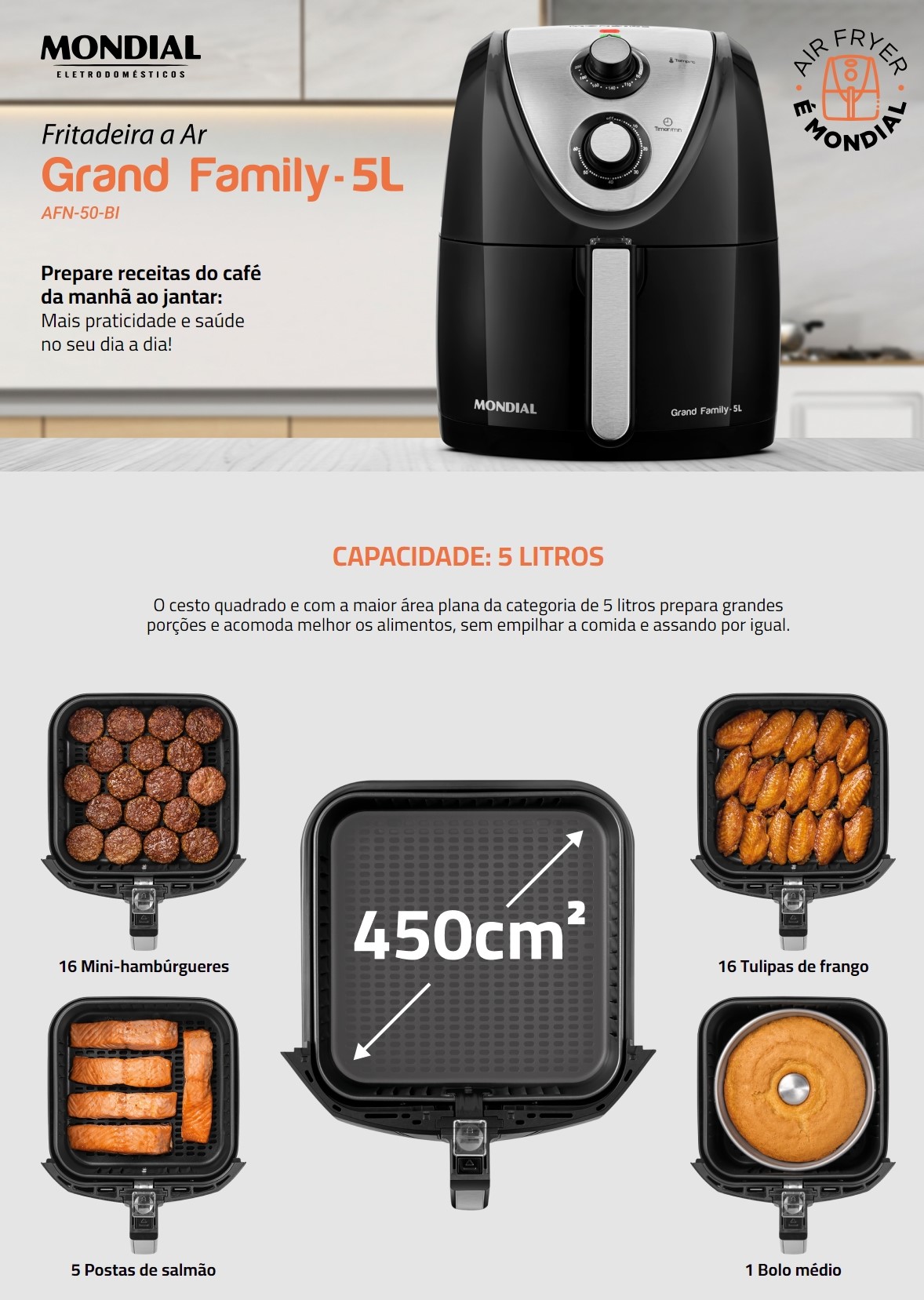 Fritadeira Air Fryer Mondial Grand Family AFN-50 5L 1900W Preto 220V (9)