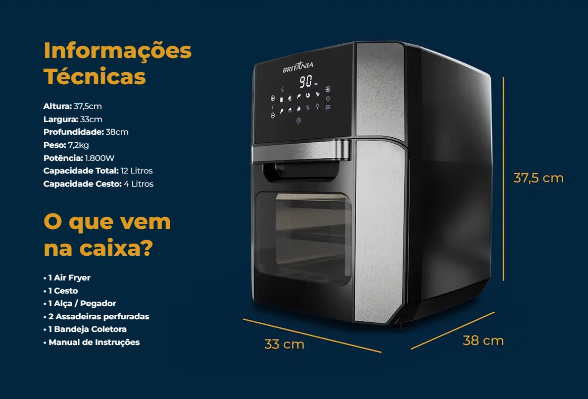 Fritadeira Air Fryer Oven Britânia BFR2100 1800W 4 em 1 Preto 220V (11)