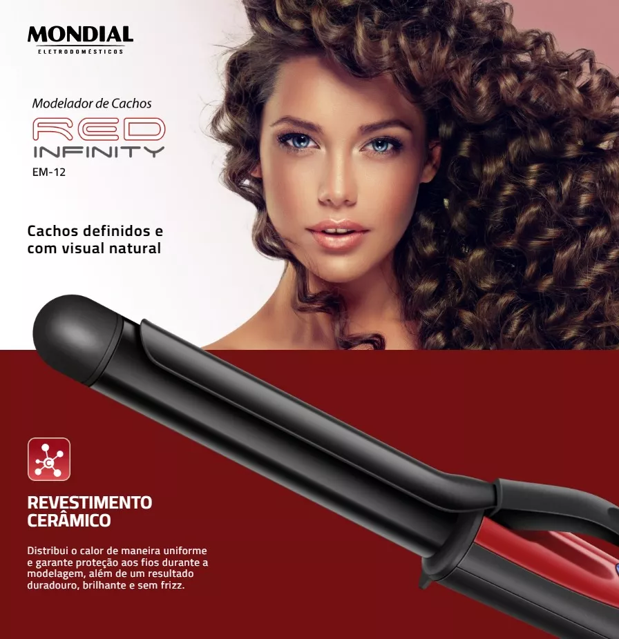 Modelador de Cabelo Mondial 55w EM-12 Preto Vermelho Bivolt (8)