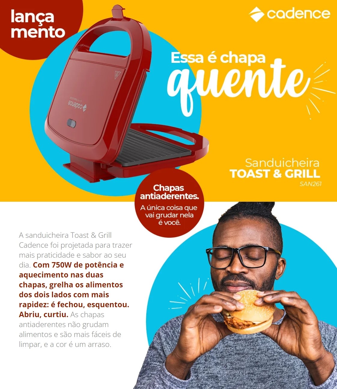 Sanduicheira Elétrica Cadence Toast e Grill SAN261 750W Vermelho 220V (7)