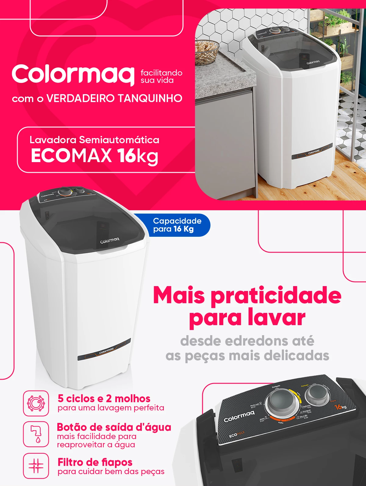 Tanquinho de Lavar Roupa Colormaq LCS 16 kg Branco 220v (7)