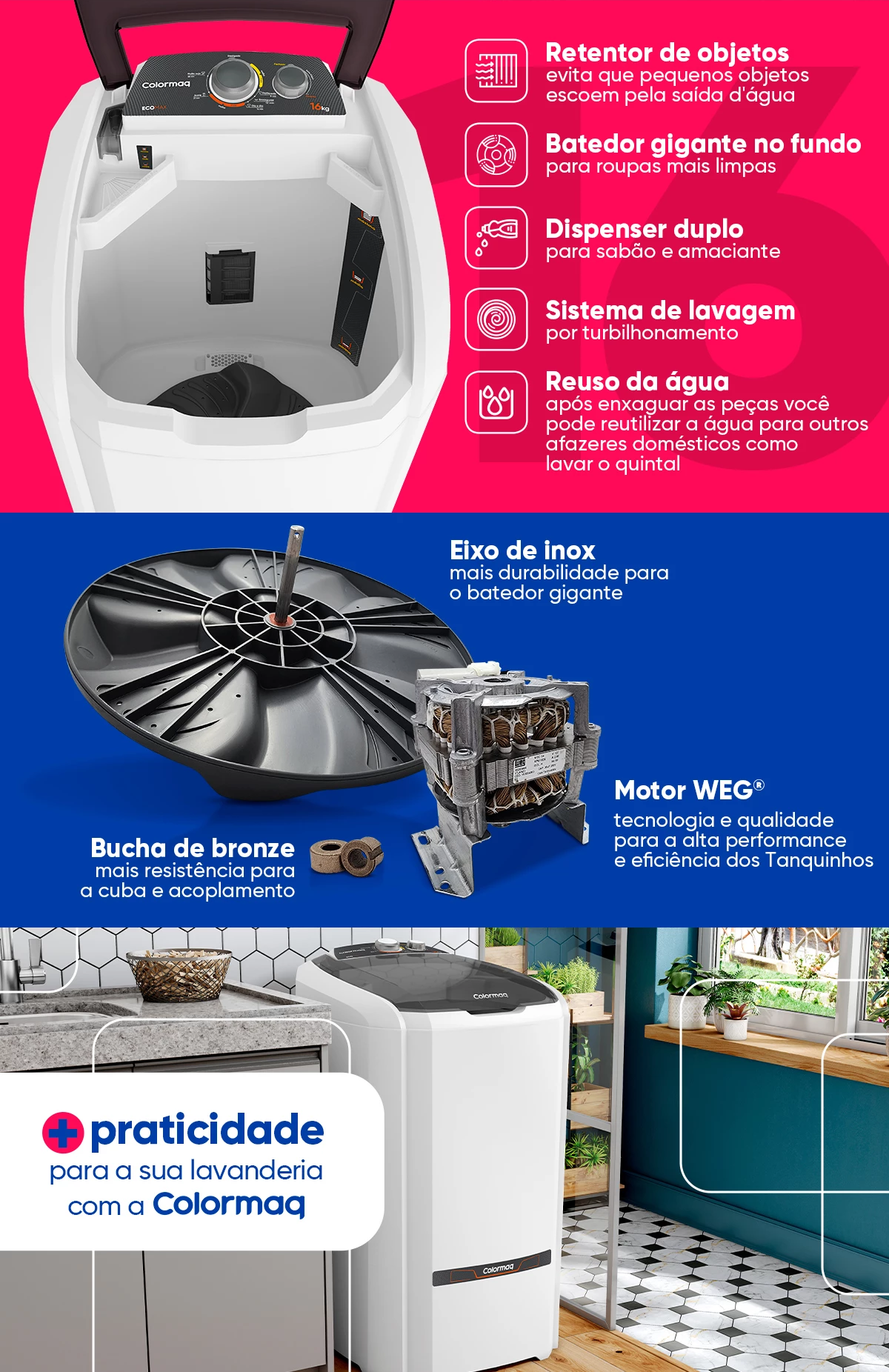 Tanquinho de Lavar Roupa Colormaq LCS 16 kg Branco 220v (8)