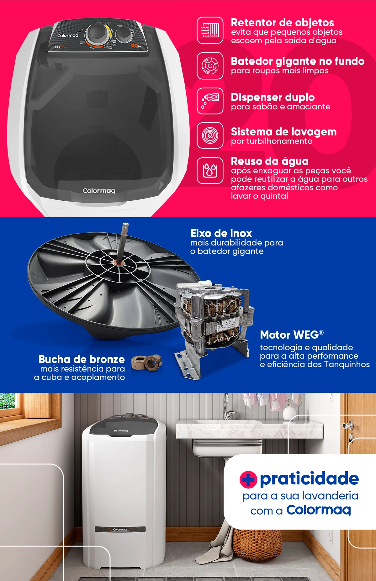 Tanquinho de Lavar Roupa Colormaq LCS 20 kg Branco 220v (9)