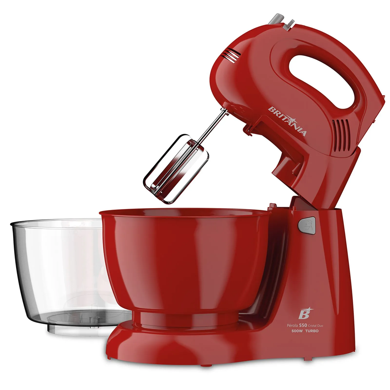 Batedeira Britânia Pérola Cristal Duo 4 velocidades 2 tigelas 500W Vermelho 220V (2)