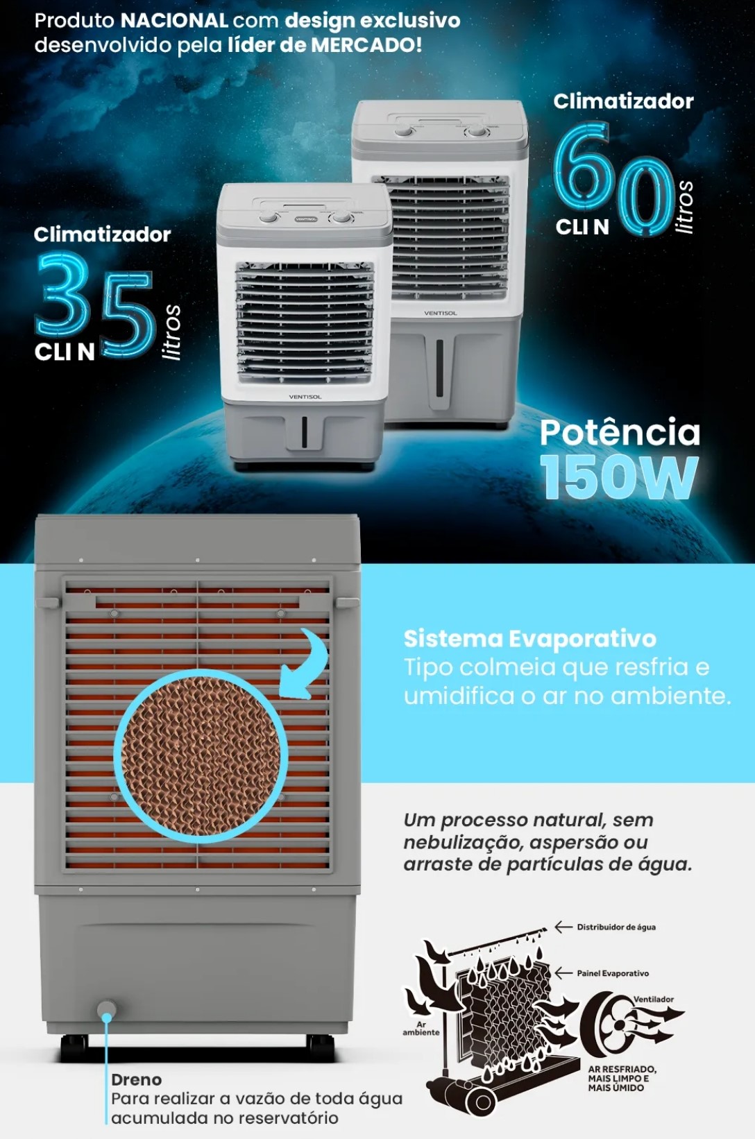 Climatizador Ventisol CLIN60 PRO 60L 150W Branco Cinza 220V (7)