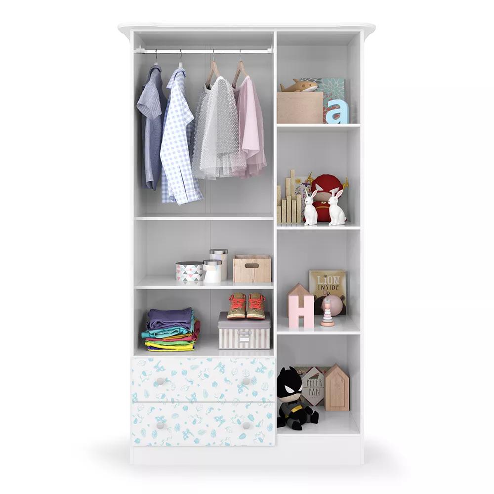 Guarda Roupa Infantil Batrol New Baby 3 portas 2 gavetas Branco e Gravura Azul (2)