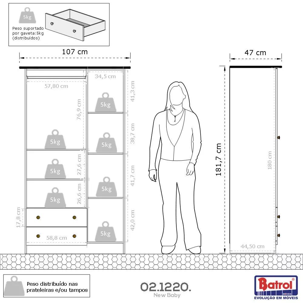 Guarda Roupa Infantil Batrol New Baby 3 portas 2 gavetas Branco e Gravura Azul (4)