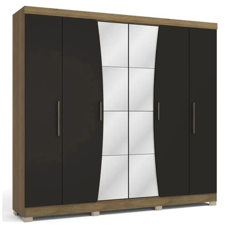 Guarda Roupa Kappesberg PM556 6 portas 3 gavetas Nogueira Preto Fosco