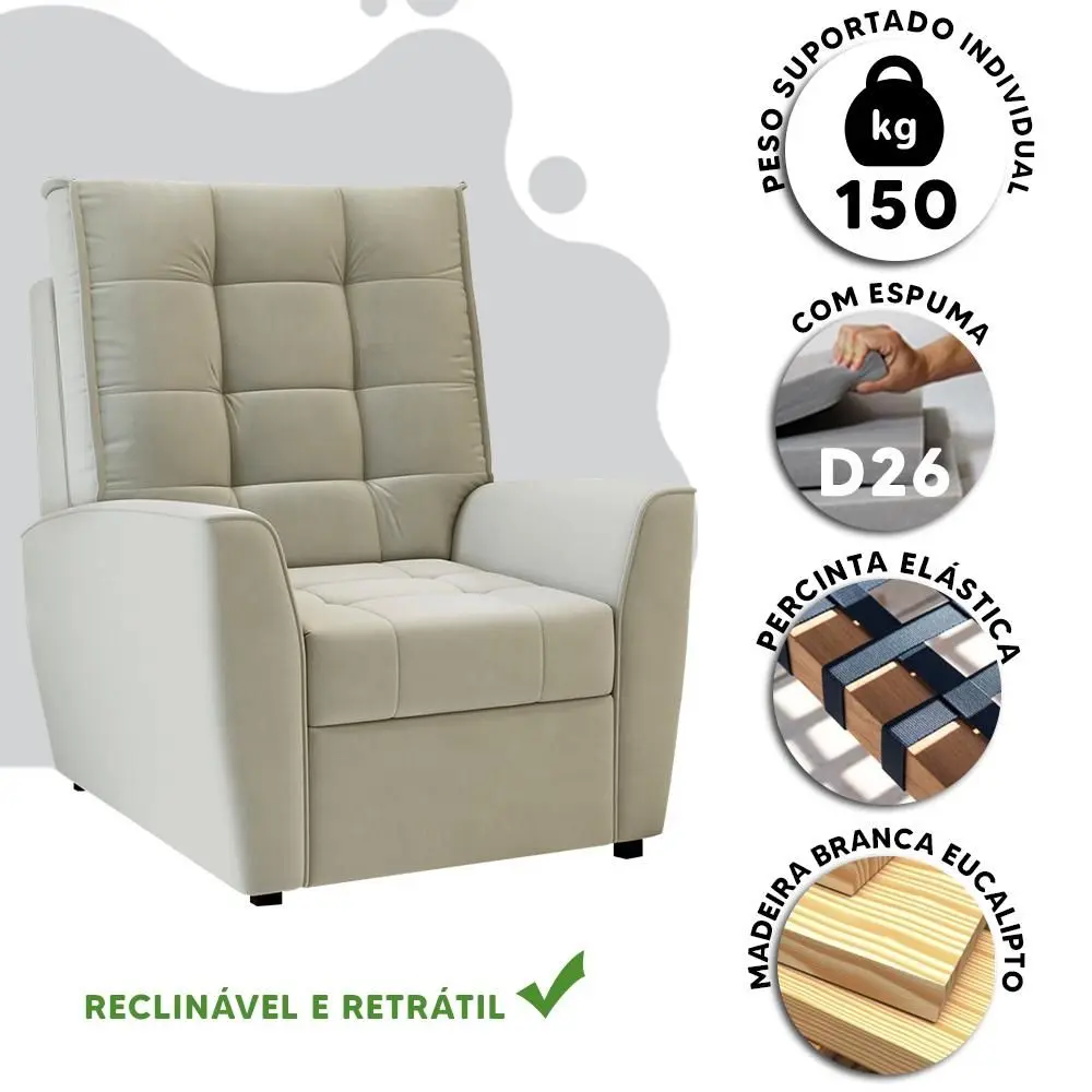 Poltrona Simbal Parma Retrátil e Reclinável Off White (2)