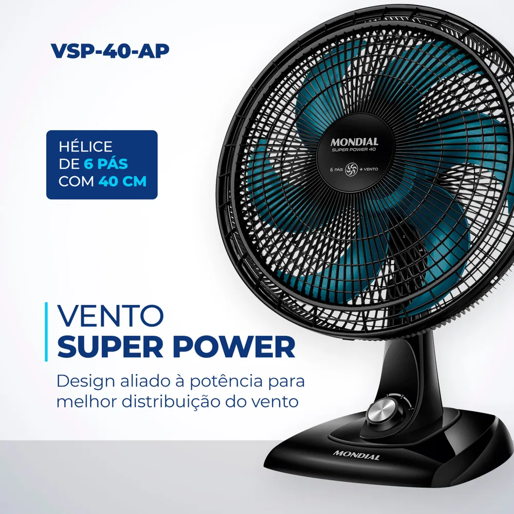 Ventilador de Mesa Mondial 40cm Super Power Preto Azul 220V (2)