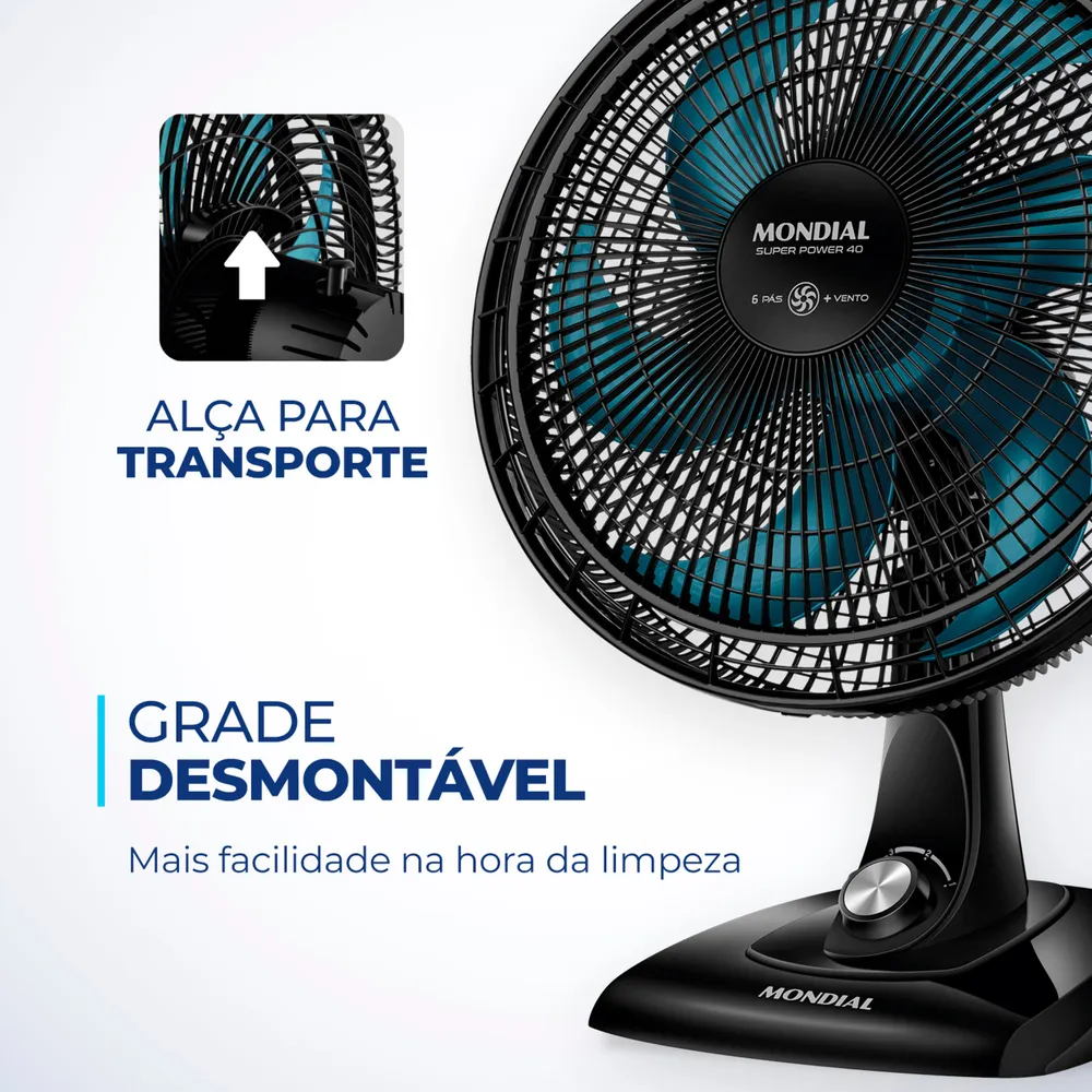 Ventilador de Mesa Mondial 40cm Super Power Preto Azul 220V (5)