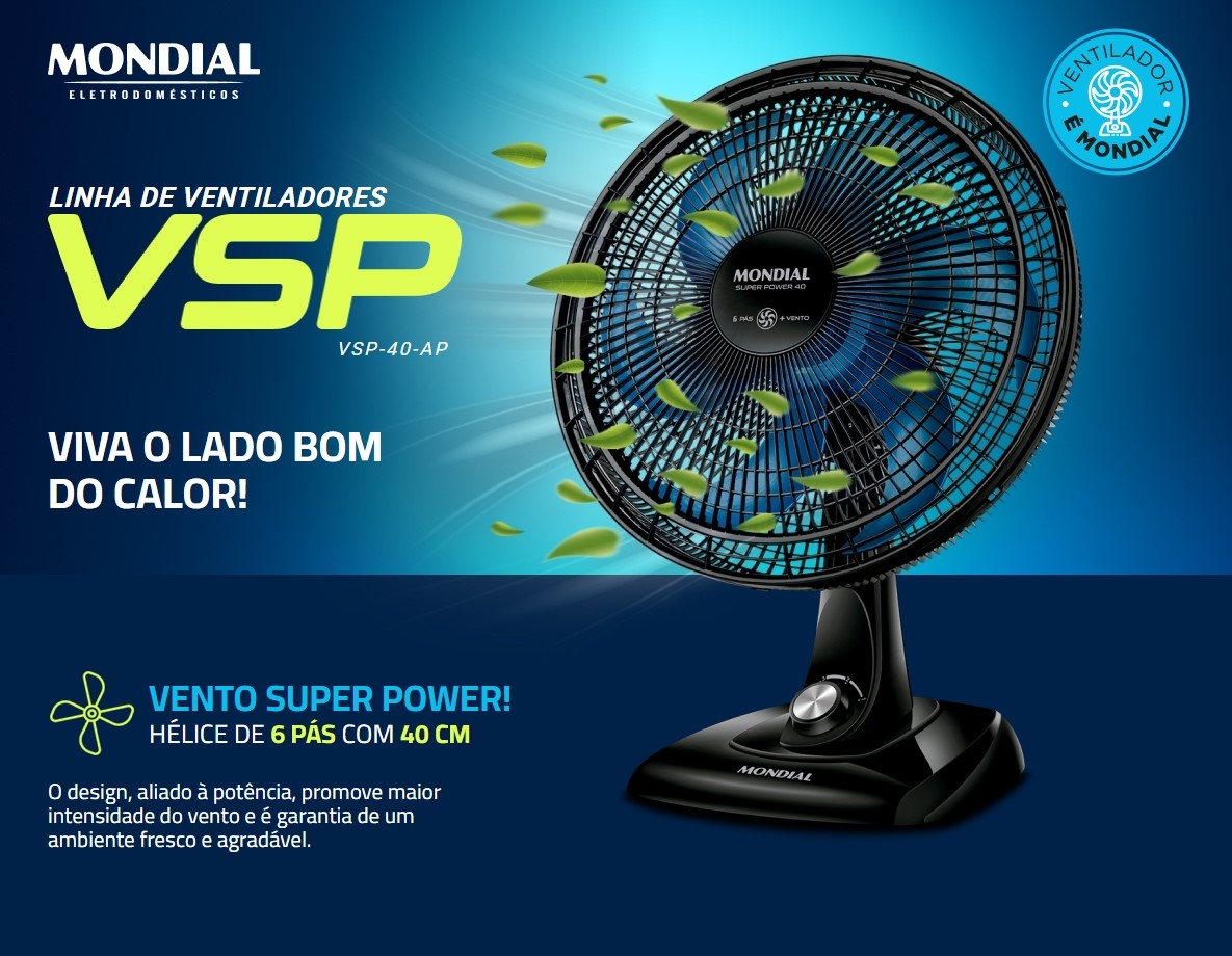 Ventilador de Mesa Mondial 40cm Super Power Preto Azul 220V (7)