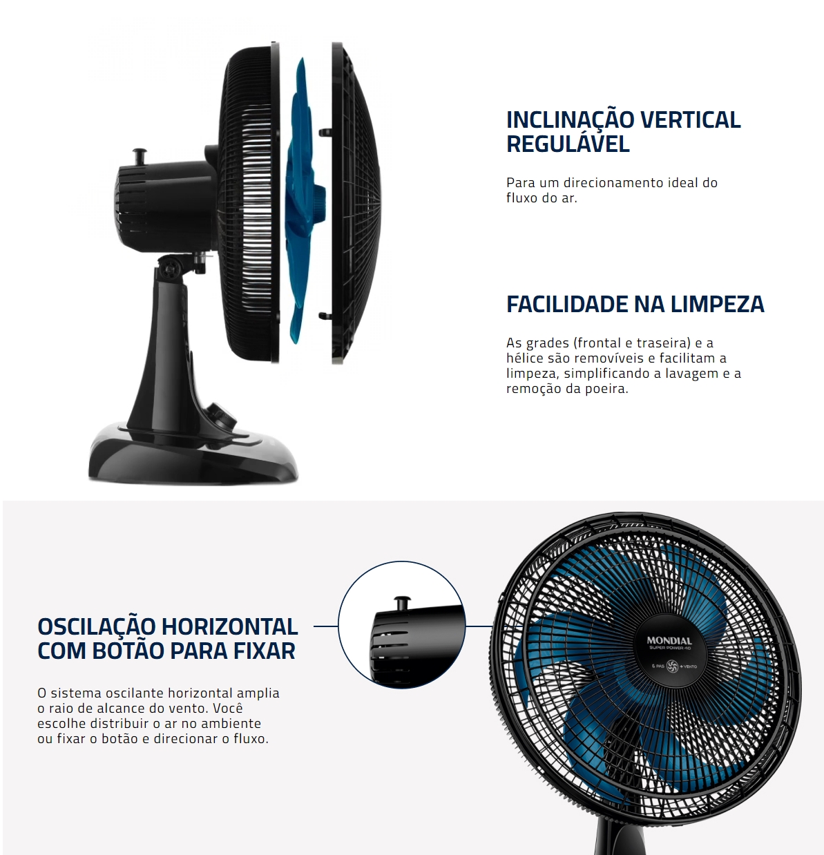 Ventilador de Mesa Mondial 40cm Super Power Preto Azul 220V (8)