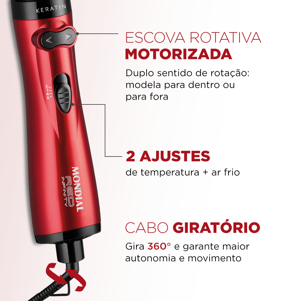 Escova Rotativa Mondial ER-11 Infinity Keratin Vermelho 220V (4)