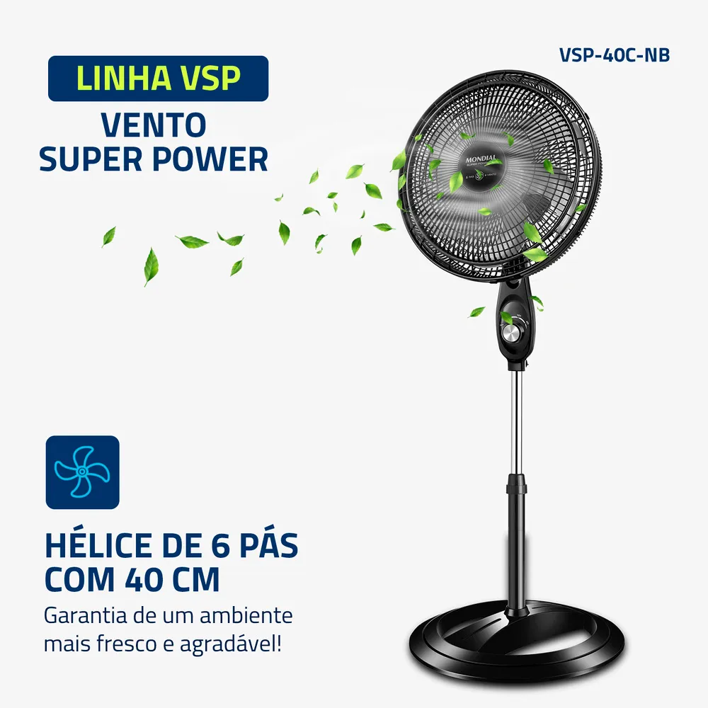 Ventilador de Coluna Mondial 40cm Super Power Preto Prata 220V (2)