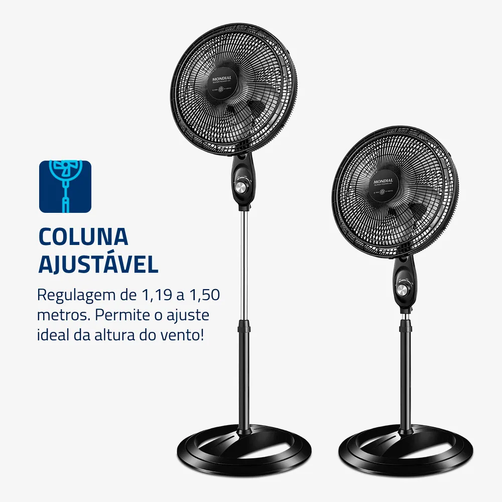 Ventilador de Coluna Mondial 40cm Super Power Preto Prata 220V (3)