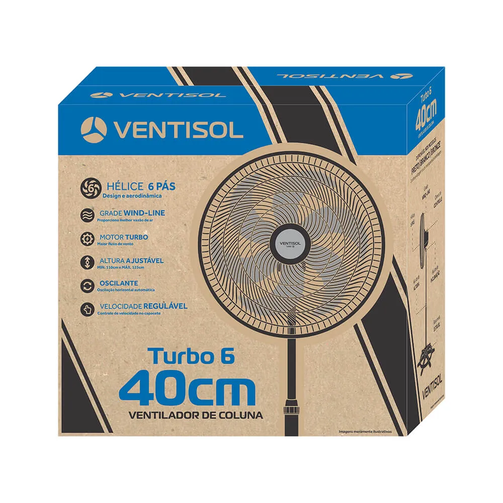 Ventilador de Coluna Ventisol 40cm Turbo Premium Preto 220V (3)