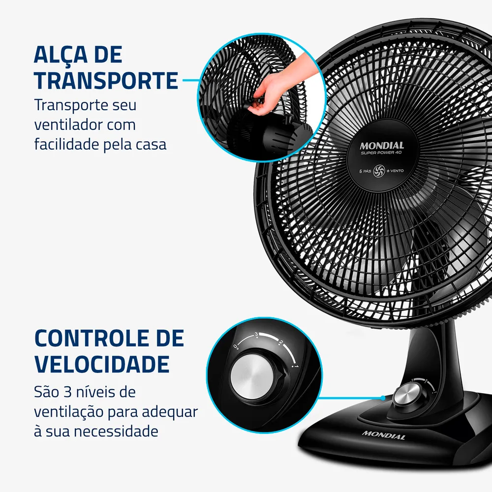 Ventilador de Mesa Mondial 40cm Super Power Preto 220V (5)