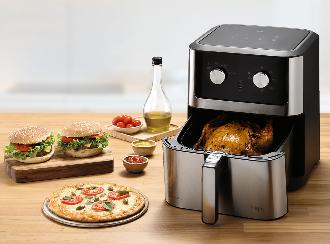 Fritadeira Air Fryer Elgin Chrome Fry 8L Preto com Acabamento em Inox 220V (7)